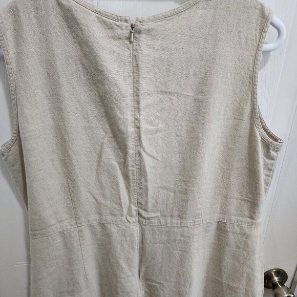 LL BEAN Women's Sleeveless V Neck Midi Dress Linen Blend Beige Minimalist Sz 18 - Picture 9 of 10